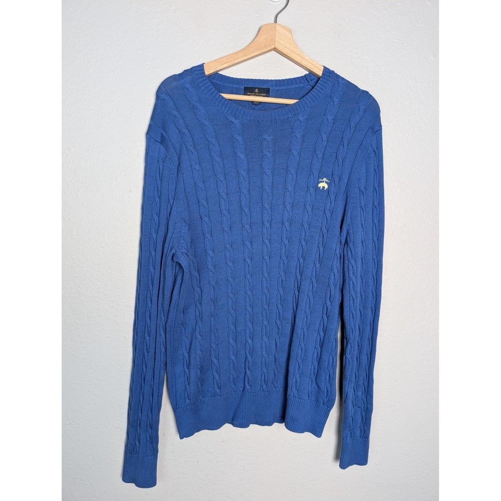 Brooks Brothers Sweater Mens M Blue Crewneck Supima Cotton Cable-Knit‎ Pullover